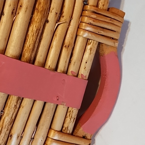 Coral and Tan Wooden 2 Handle Basket - Picture 9 of 10